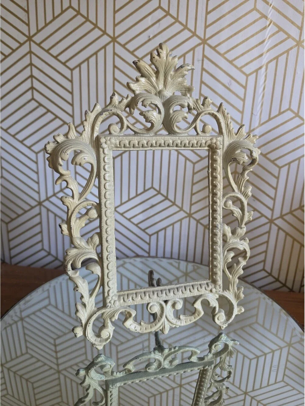 Antique Shabby Chic Cast Iron Picture Frame Easel Style 8